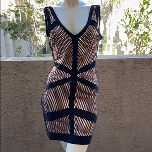 bebe Black Mini Dress with Gold Stud Detailing